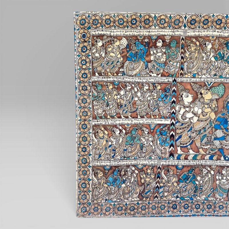 Antique Large Indian Kalamkari Temple Painting Hindu Story Textile Wall Art (2) - Image 2